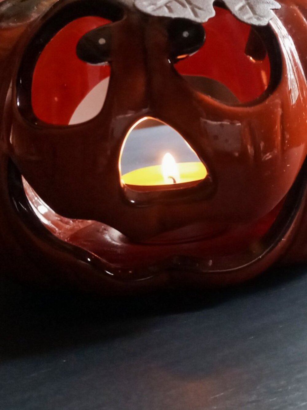 Halloween Pumpkin Jack-O-Lantern Ceramic Tealight Votive Candle Holder - Picture 12 of 16